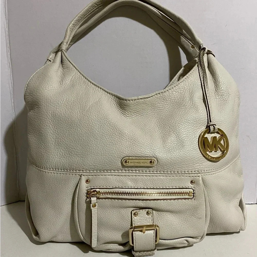 Michael kors white pebble leather satchel handbag